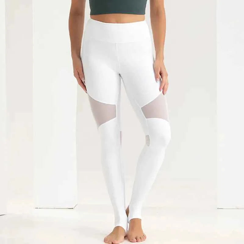 Mesh Patchwork Women Yoga Leggings High Waist Fitness Gym Pants Quick Dry Workout Running Sportswear Tights Deportivo Mujer