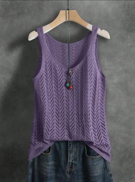 Ladies Elegant Solid Color Knitted Vest Summer Thin Layer Short Outerwear Tank Top Suitable for Denim Jeans
