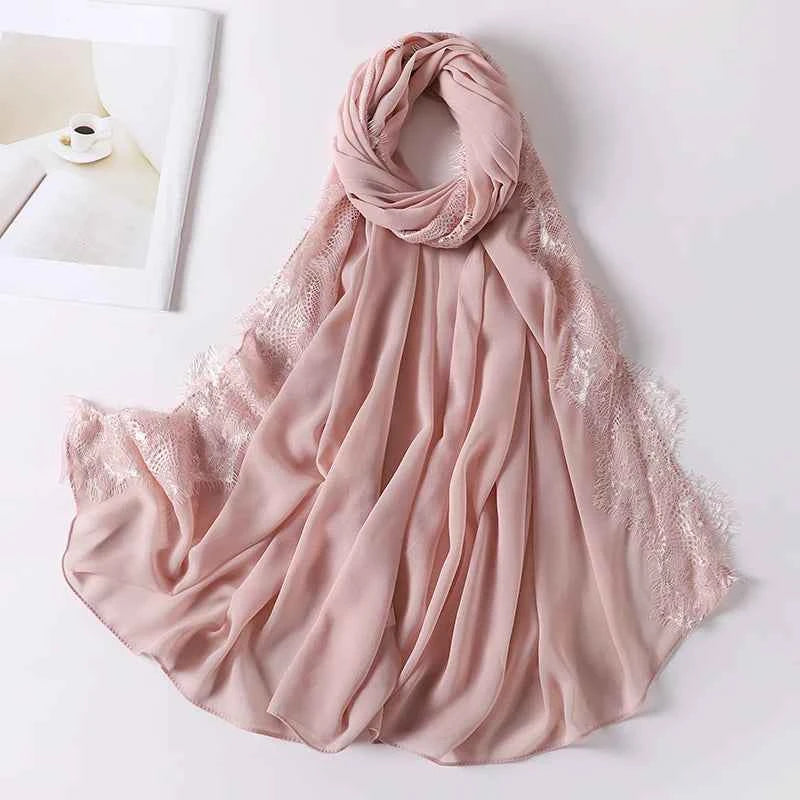 Muslim Soft Lace Hijab lslamic Plain Scarf Premium Chiffon Scarf Shawl Turban Headwraps Headband Foulard Wedding Style