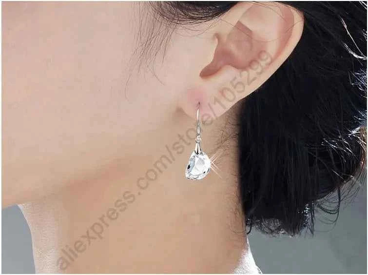 One Jewely Sets White Crystal Wedding Engagement 925 Sterling Silver Earring Pendant Necklace Women Party Gift