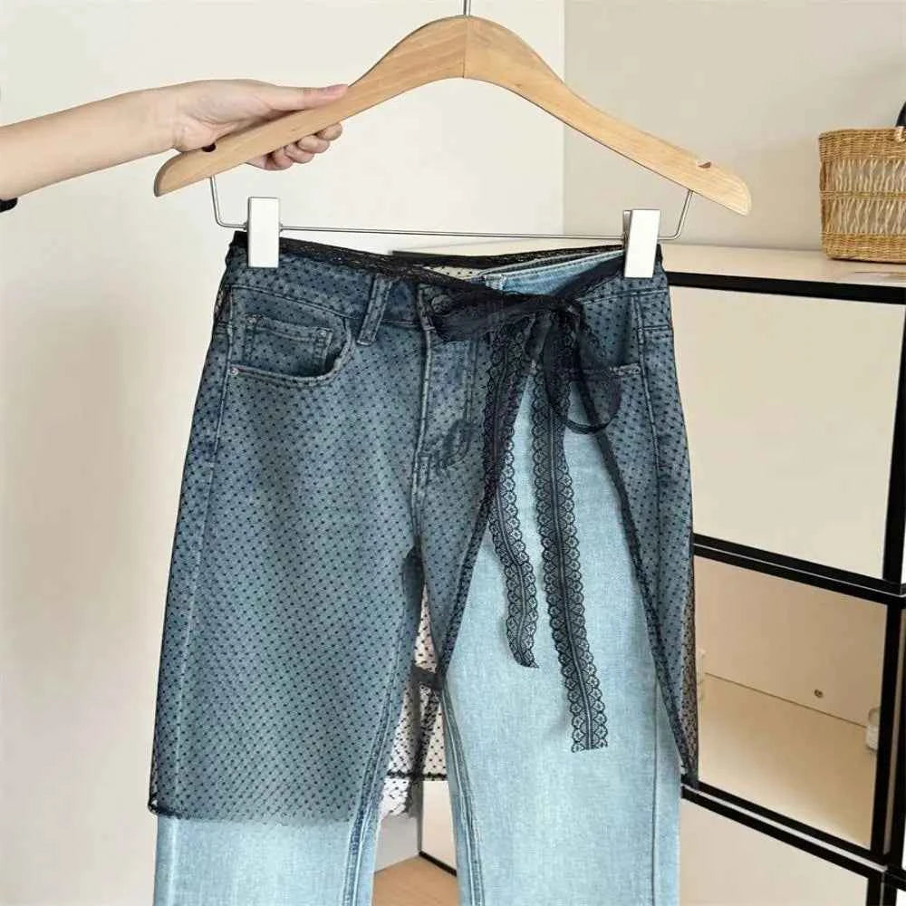 Korean Fashion Floral Skirt Spring Summer Korean Version Unique Lace Layered Gauze Skirt with Tie Up Spicy Girl Apron Streetwear