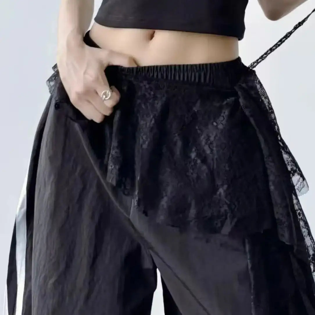 Hollow Out Irregular Lace Skirts Chic Lace-up Design Stacked Layered Feeling Mesh Apron Vintage Women Y2k White Jacquard