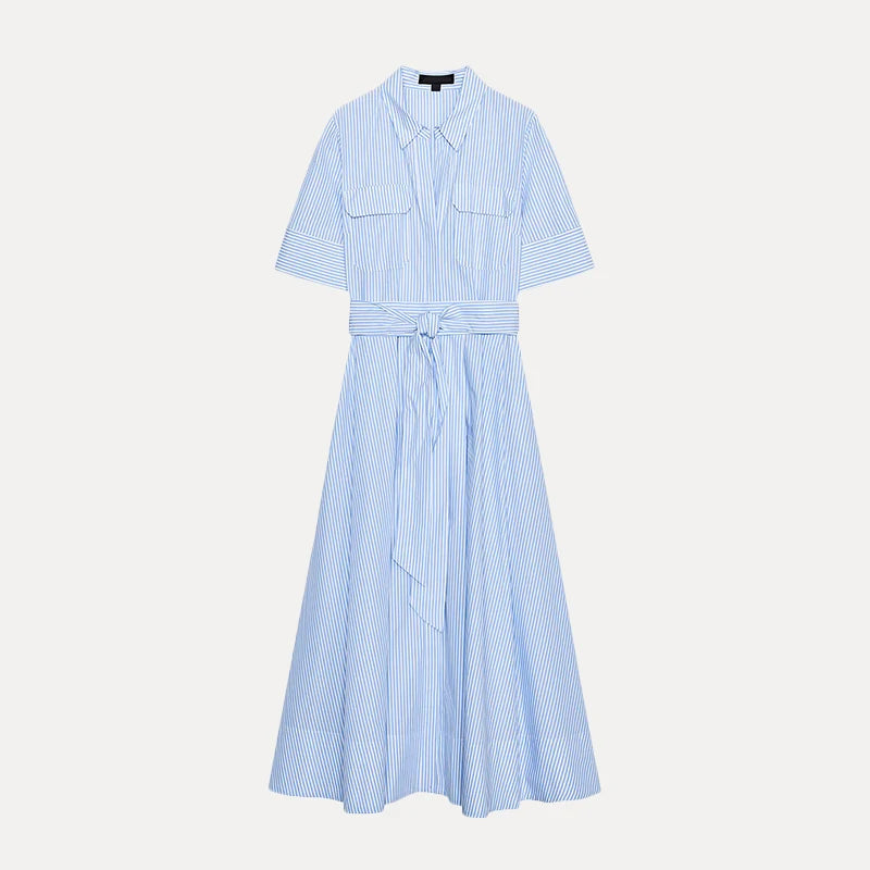 Casual Shirt Dress Women's Versatile Summer New Style Summer 2025 Chiffon High Waist A-Line Skirt Short Sleeve Loose Fit Sing...