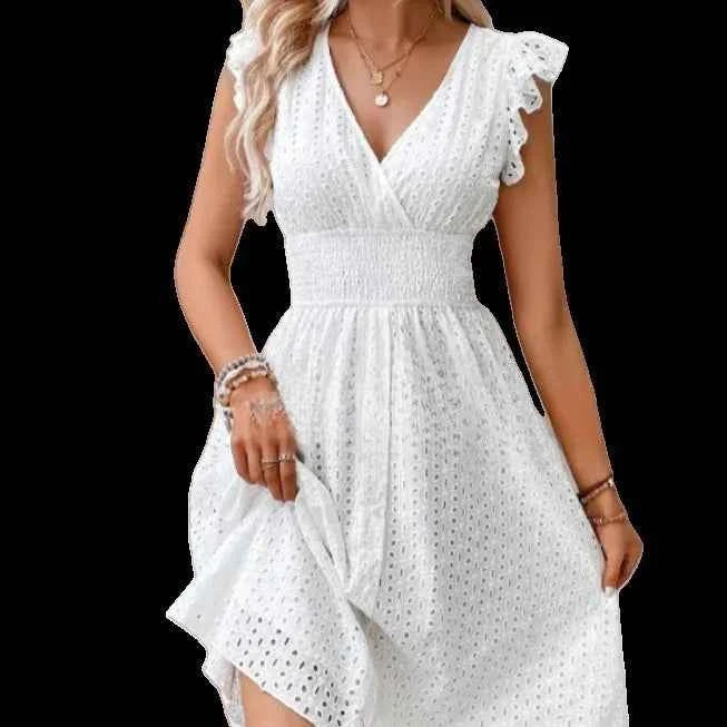 2024 new multi colored summer women's clothing fashionable temperament casual commuting lotus leaf sleeve elegant dress