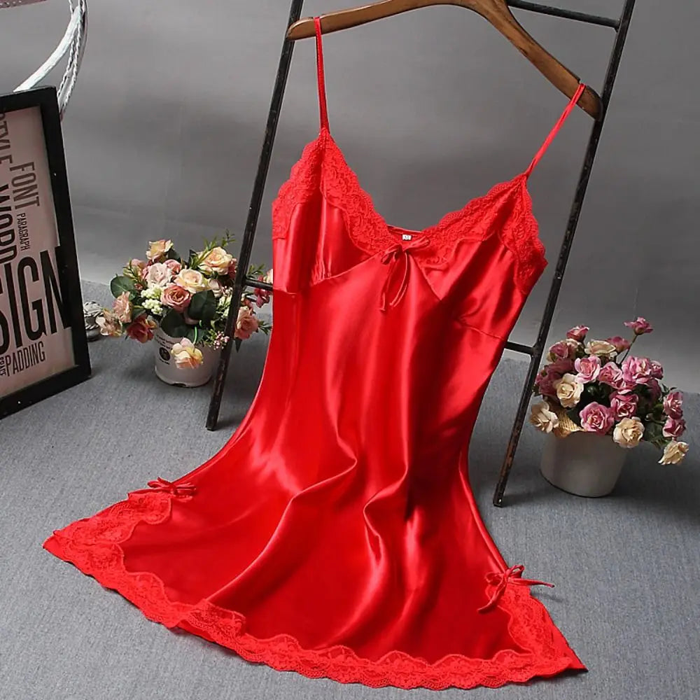 Cute Lace Camisola Patchwork Women's Nightgowns Lingerie Nighty Bowknots Nightwear Women