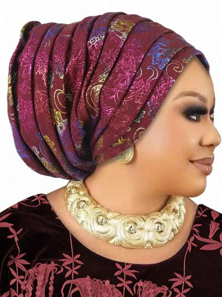 Glitter Full Body Pleated Turban Cap for Women 2025 Lady Head Wraps Muslim Headscarf Hat Turbante Mujer African Headpiece