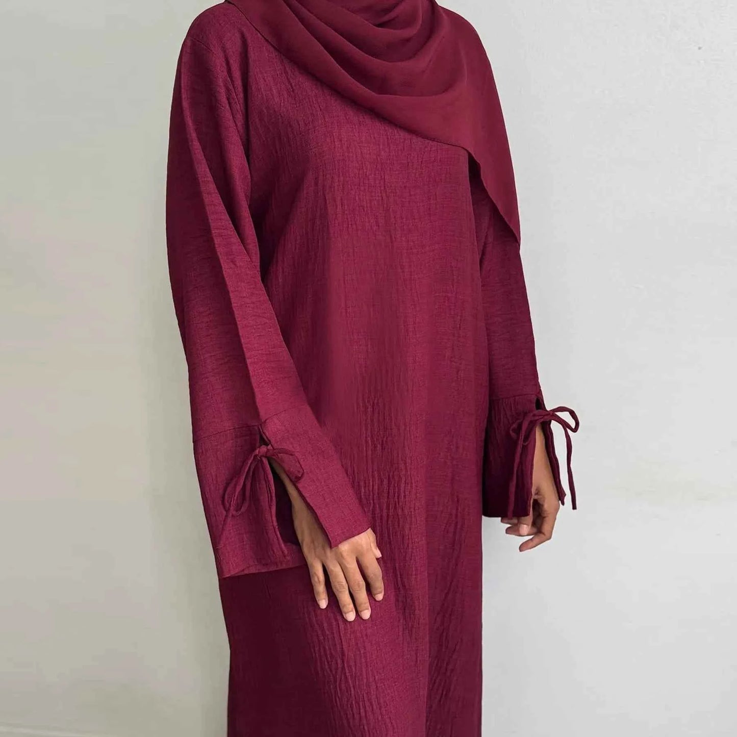 Extra-Loose-Fit Closed Abaya Dress, Drop Shoulder Slit Cuff A-Line Muslim Women Dress, Ramadan Eid Dubai Hijabi Islamic Clothing