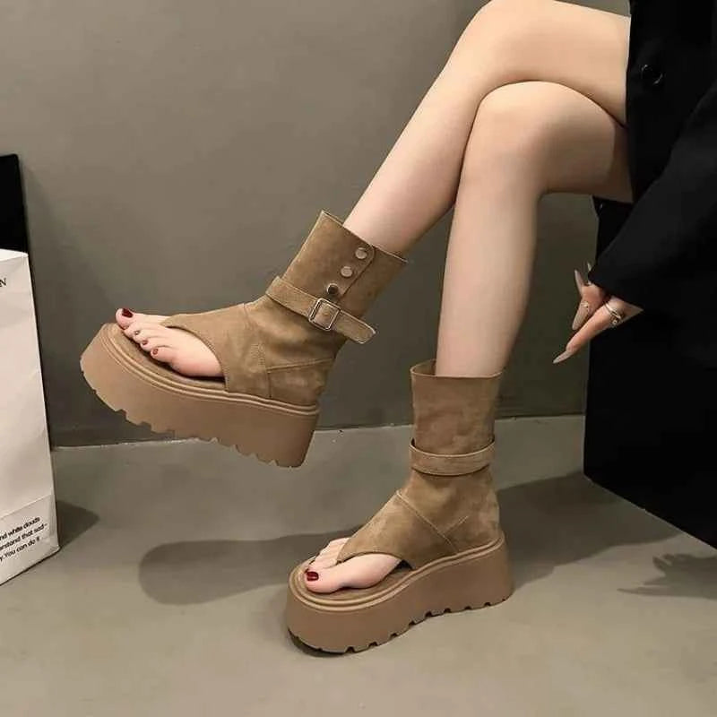 Fashionable Platform Boots for Women 2025 Summer New Trend Height Increasing Roman Short Boots Heeled Sandals Botas Para Mujer