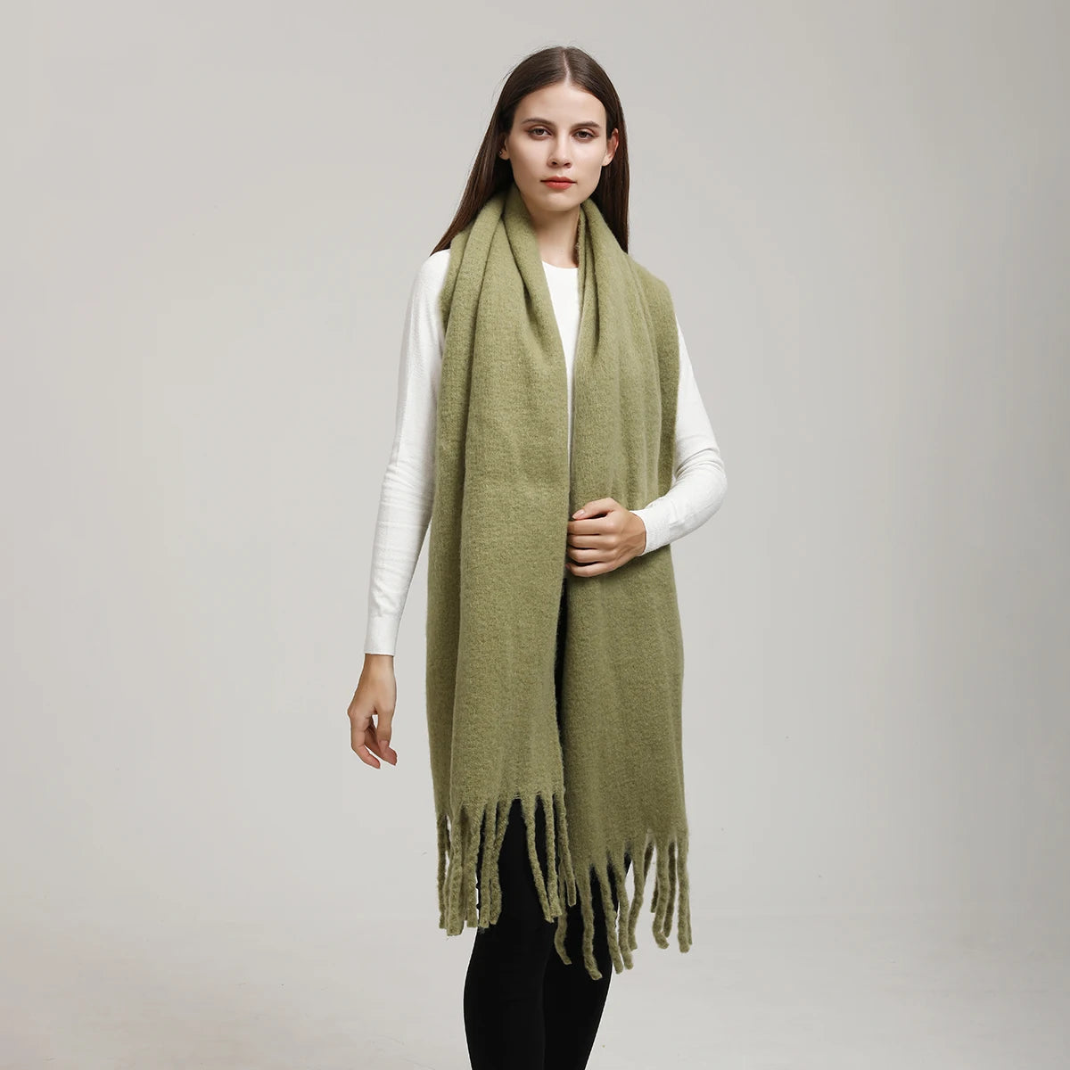 Winter Scarf for Women Cashmere Warm Solid Pashmina Blanket Wraps Female Thick Soft Tassel Shawl Long Poncho Echarpe 245*40cm