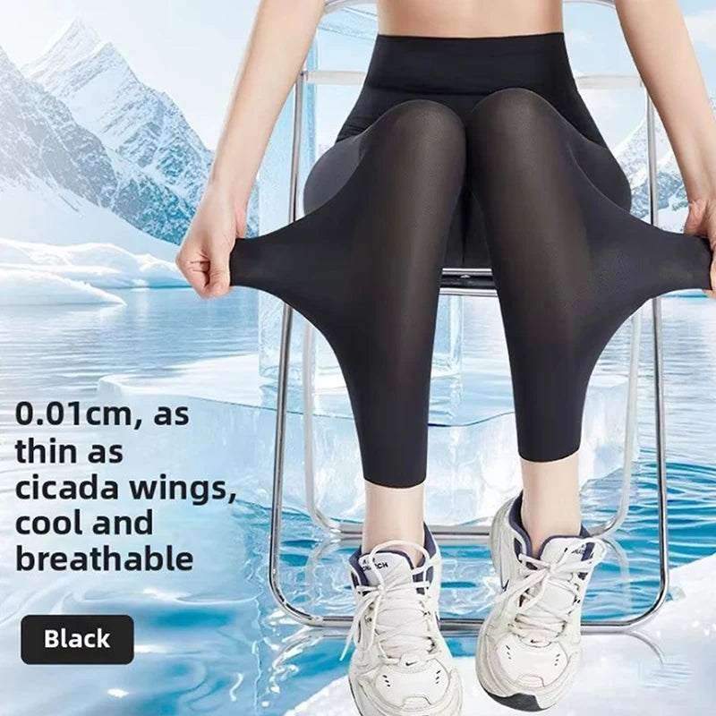 Thin Summer Women's Legging Outer Wear Silky Sunscreen Cool Feeling High Waist Yoga Pants Elastic Skinny Trousers