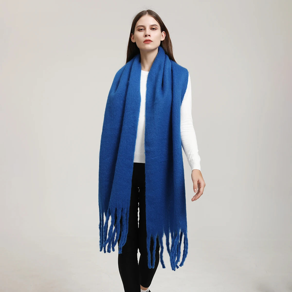Winter Scarf for Women Cashmere Warm Solid Pashmina Blanket Wraps Female Thick Soft Tassel Shawl Long Poncho Echarpe 245*40cm