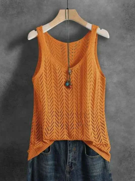 Ladies Elegant Solid Color Knitted Vest Summer Thin Layer Short Outerwear Tank Top Suitable for Denim Jeans