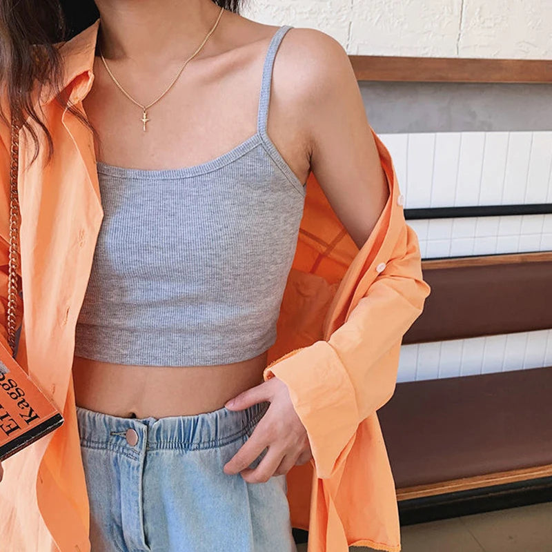 1PCS Women Sexy Solid Camis Crop Top Casual Tank Tops Vest Club High Street Sleeveless Streetwear