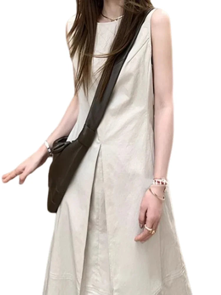 Casual Loose Simple Basic Woman Dress Black Beach Sleeveless Dresses Female Chicly French Summer New Solid Color Women Dress