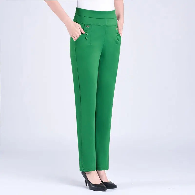 2024 Women Spring Summer Women New Middle-aged Thin Pants Female Elastic Waist Casual Pant Ladies Long Straight Trousers Y781