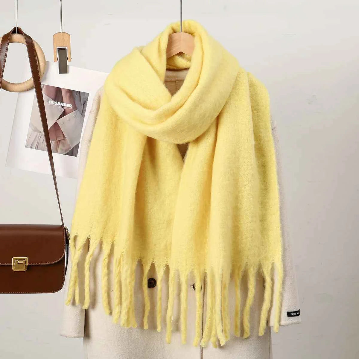 Winter Scarf for Women Cashmere Warm Solid Pashmina Blanket Wraps Female Thick Soft Tassel Shawl Long Poncho Echarpe 245*40cm