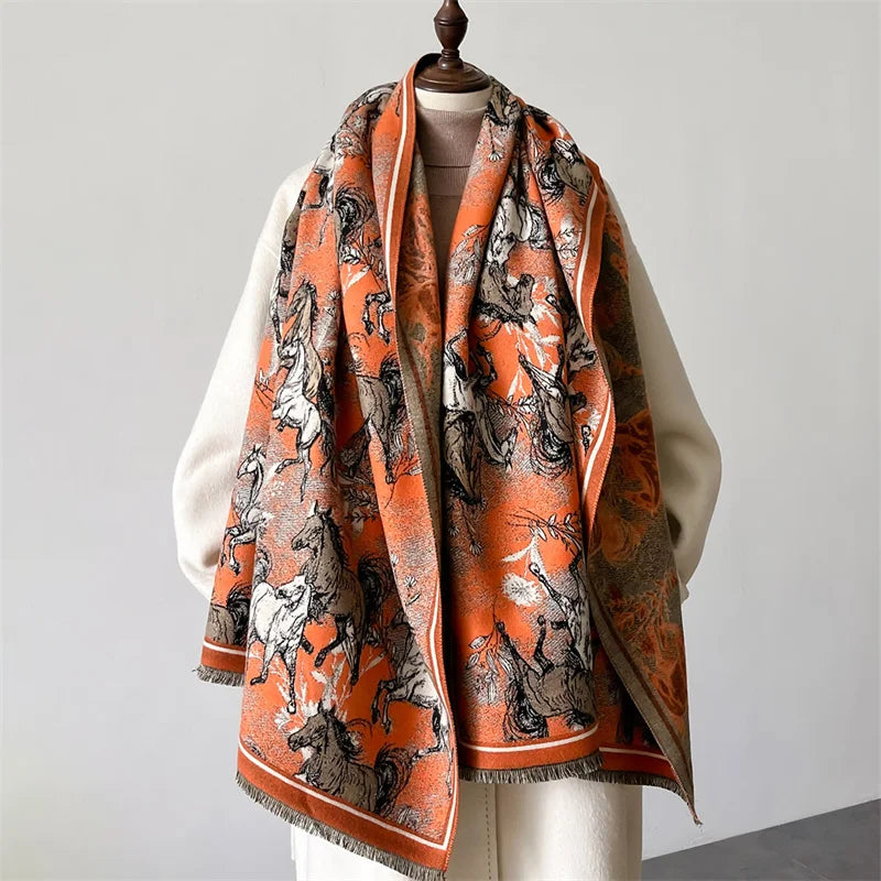Luxury Winter Cashmere Scarf Women 2024 Design Warm Pashmina Blanket Poncho Scarves Female Shawl Wraps Thick Foulard Bufanda