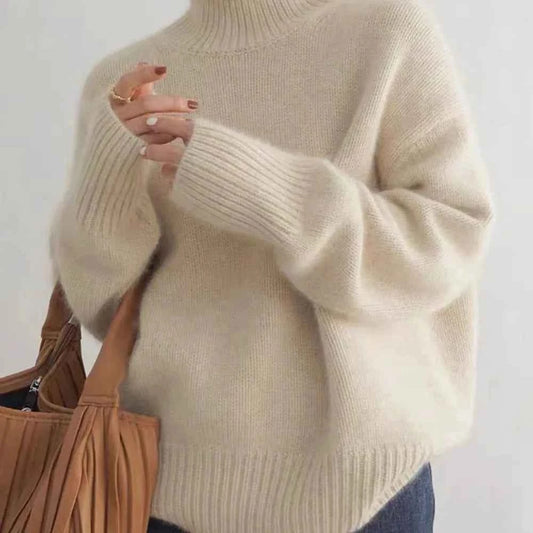 Autumn Winter Thick Loose Knitwear Sweater Tops Casual Turn Down Collar Long Lantern Sleeve Knitted Pullover Coats PYXA-dh70