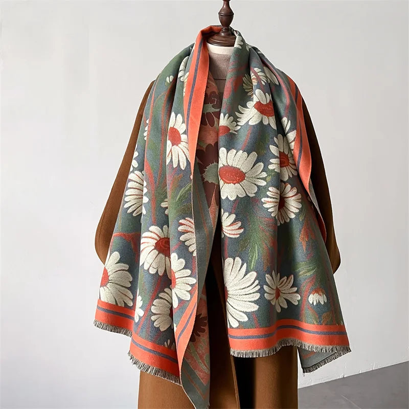 Luxury Winter Cashmere Scarf Women 2024 Design Warm Pashmina Blanket Poncho Scarves Female Shawl Wraps Thick Foulard Bufanda