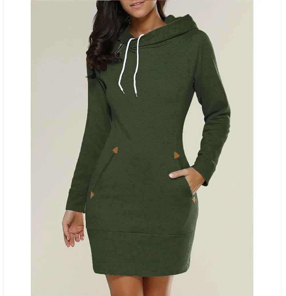 2024 woman Women's Clothing Dresses hot selling new hooded zipper pullover mid length hoodie dress in 5 colors and size 6 Dress