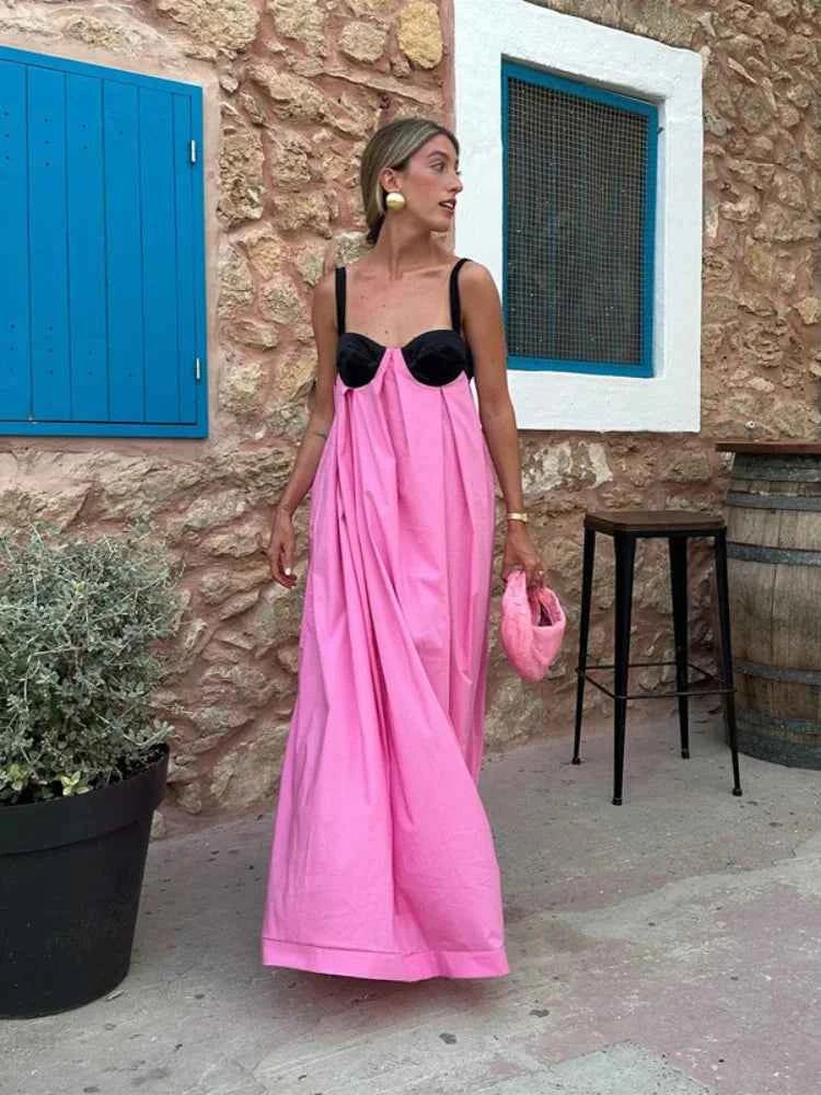  Women Sexy Color Blocking Halter Maxi Dresses Elegant Backless Off shoulder Sleeveless Slim Gowns 2026 New Lady Party Vestidos