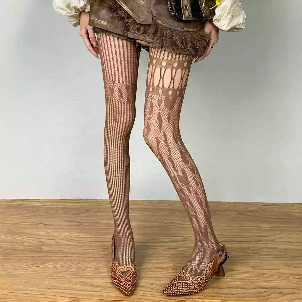Pantyhose Women Heart Hollow Out Lace Mesh Fishnet Stockings Women Tights Lingerie Sexy Slim Y2k Body Stockings Pantyhose Tights
