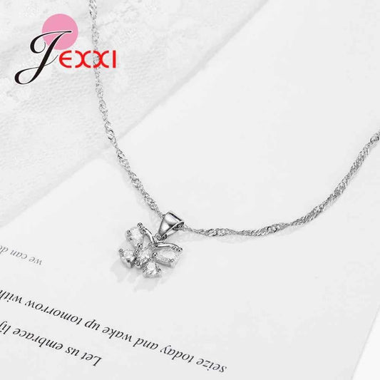 Exquisite Jewelry Sets Genuine 925 Sterling Silver Zircon Pendant Necklace Earrings Set for Women Crystal Bowknot Bijoux