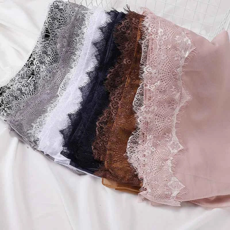 Muslim Soft Lace Hijab lslamic Plain Scarf Premium Chiffon Scarf Shawl Turban Headwraps Headband Foulard Wedding Style