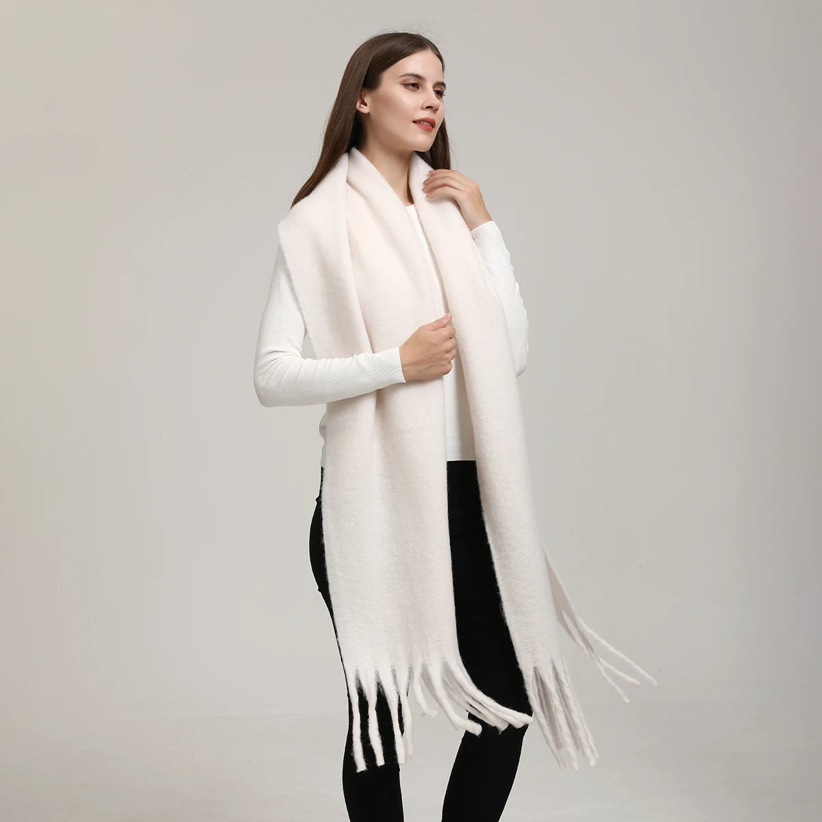 Winter Scarf for Women Cashmere Warm Solid Pashmina Blanket Wraps Female Thick Soft Tassel Shawl Long Poncho Echarpe 245*40cm