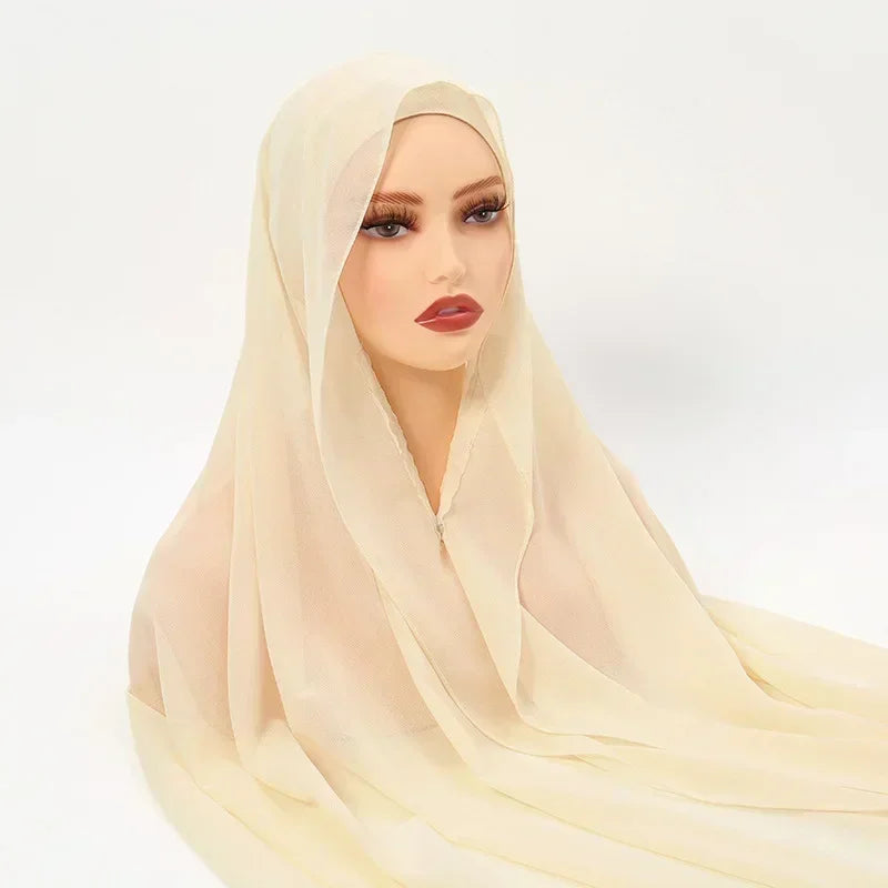 Newest Instant Chiffon Hijab with Magnetic Buckle Solid Color Woman Muslim Hijab Scarf Islamic Turban Fashion Headband Shawls