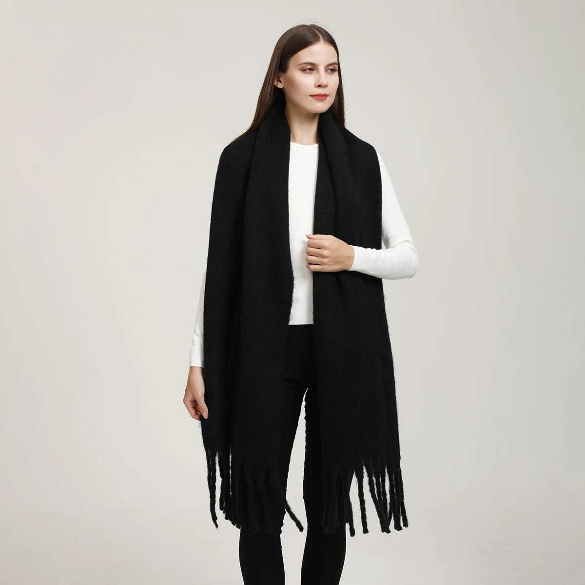 Winter Scarf for Women Cashmere Warm Solid Pashmina Blanket Wraps Female Thick Soft Tassel Shawl Long Poncho Echarpe 245*40cm