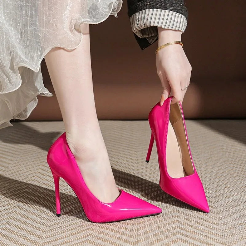 Heels for Women 2026 Trend Leather Luxury Red White High Heels 12cm Pointed Toe Stiletto Pumps Elegant Sexy Party Wedding Shoes