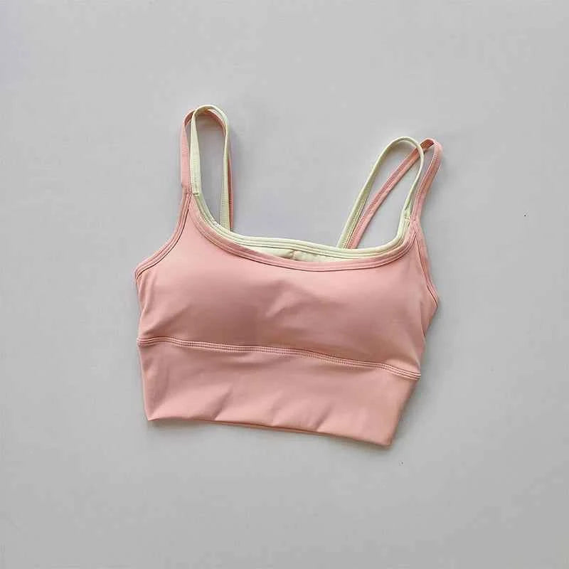 Sports Bra Women Summer Shock-absorbing Gathering Double Breast Strap Yoga Vest Quick Drying Anti Sagging Shaping Fitness Bra