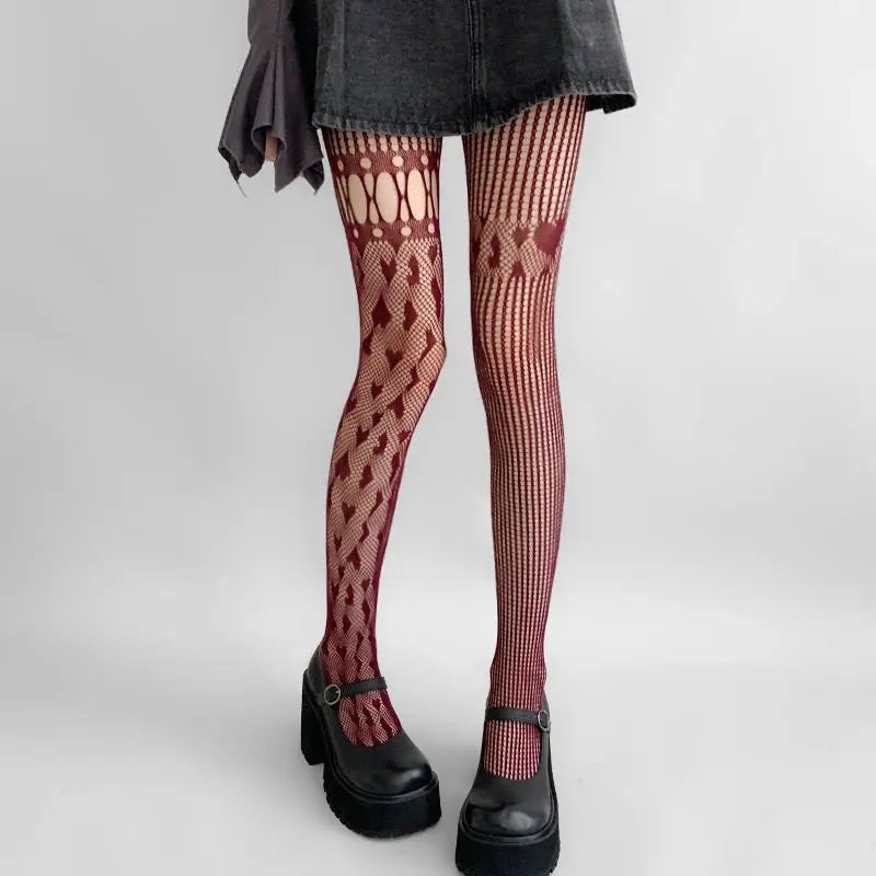 Pantyhose Women Heart Hollow Out Lace Mesh Fishnet Stockings Women Tights Lingerie Sexy Slim Y2k Body Stockings Pantyhose Tights