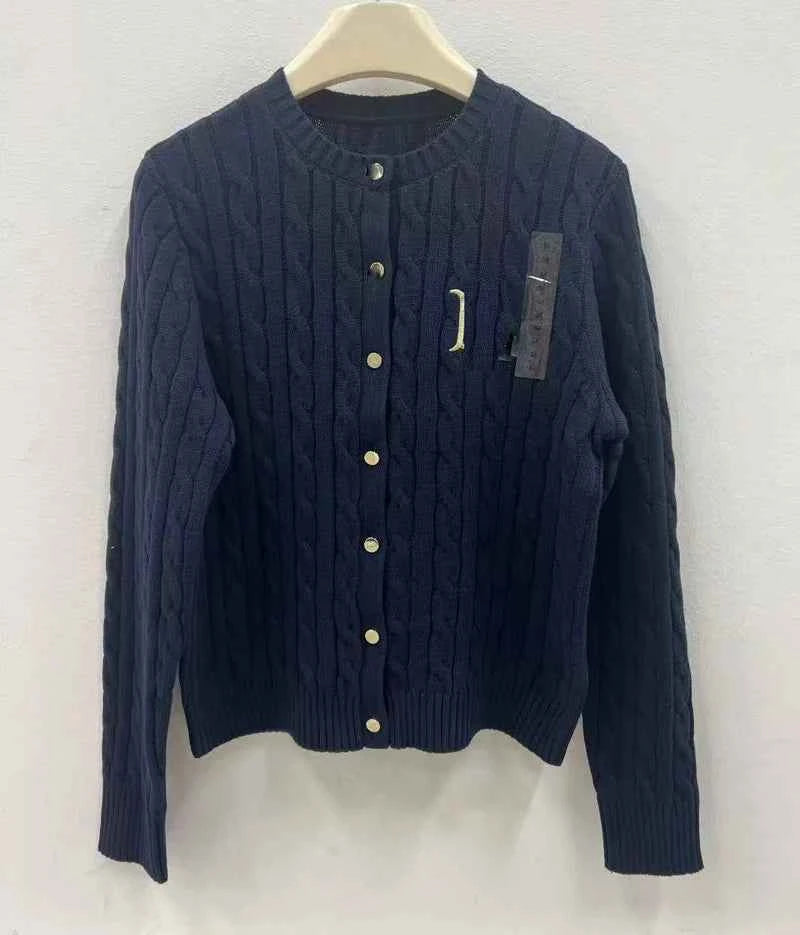 New French collegiate twist sweater knitted cardigan autumn and winter round neck slim slim design long-sleeved top