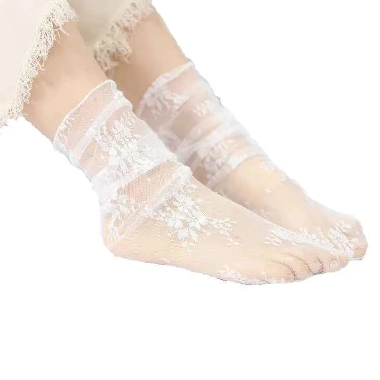 Sexy Lace Mesh Fishnet Socks Mixed Fiber Transparent Stretch Elasticity Ankle Net Yarn Thin Women Cool Socks 1pair=2pcs SLU07
