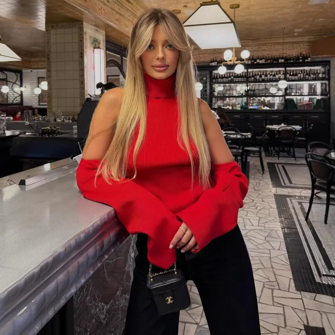 Women Turtleneck Backless Knitted Vest Set Ribbed Sleeveless Vest Long Sleeve Shawl Cape Sweater 2 Piece Set Casual Knit Outfits