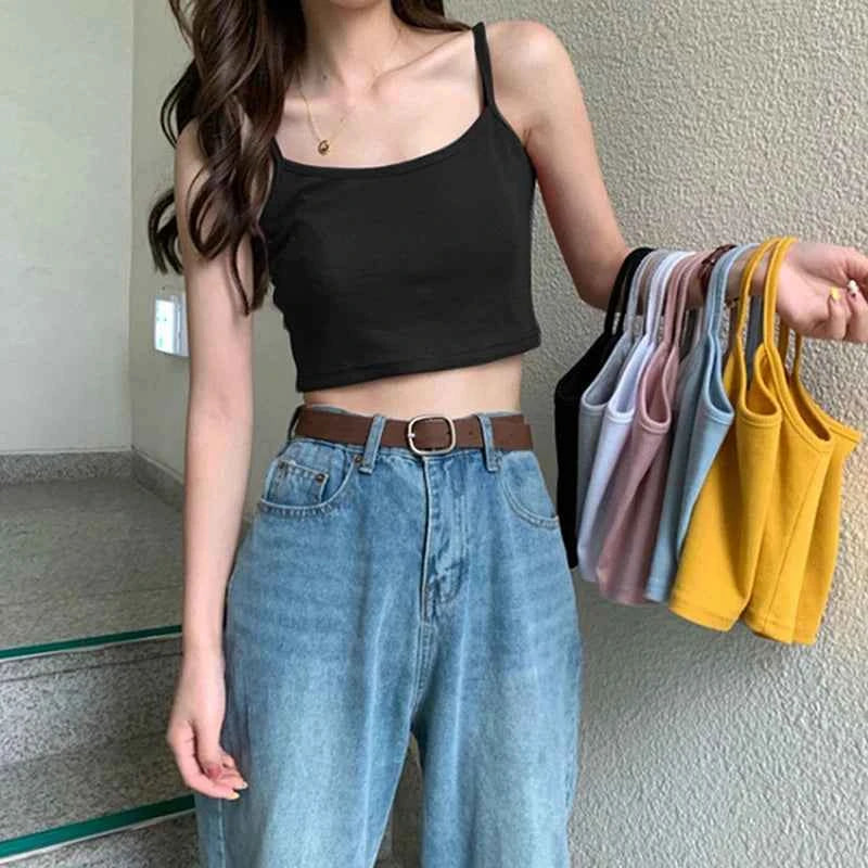 1PCS Women Sexy Solid Camis Crop Top Casual Tank Tops Vest Club High Street Sleeveless Streetwear