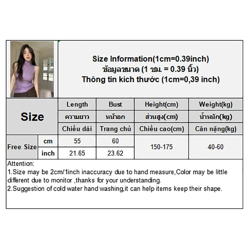 1PC Fashion Half Turtleneck Knitted Tank Top Summer Women Casual Solid Color Sleeveless Vest