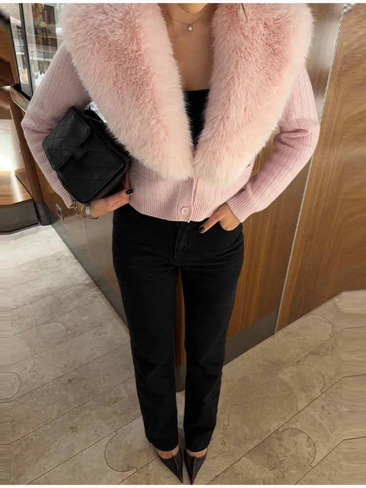 Cozy Stylish Jacket Pink Knit Classic Trend Luxe Lady Cardigans Urban Elegant Relaxed Daily Women's Casual-chic Outfit