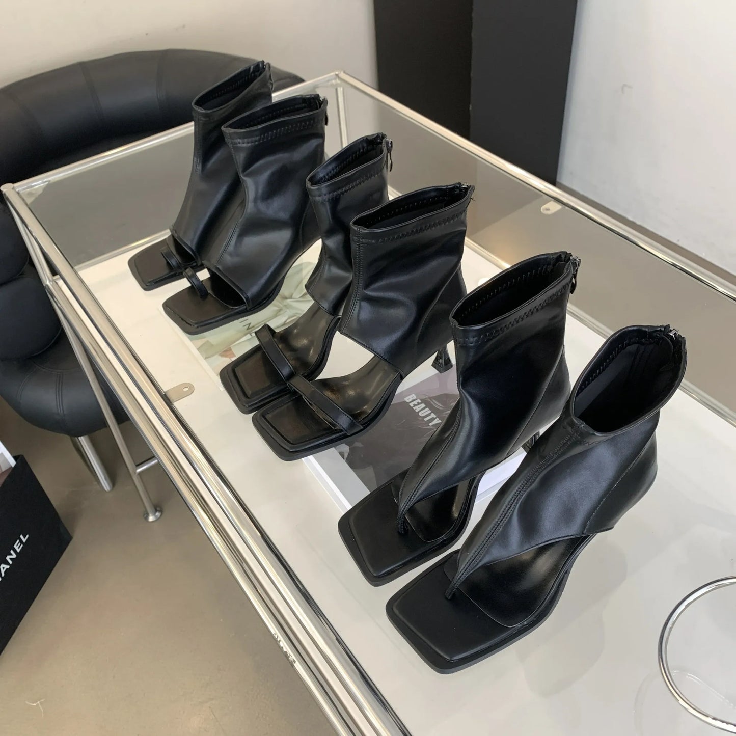 High Heels Women  Fashionable Cool Boots Summer New Style Back Zipper High Heels Toe Cover High Top Sandals Womens Shoes