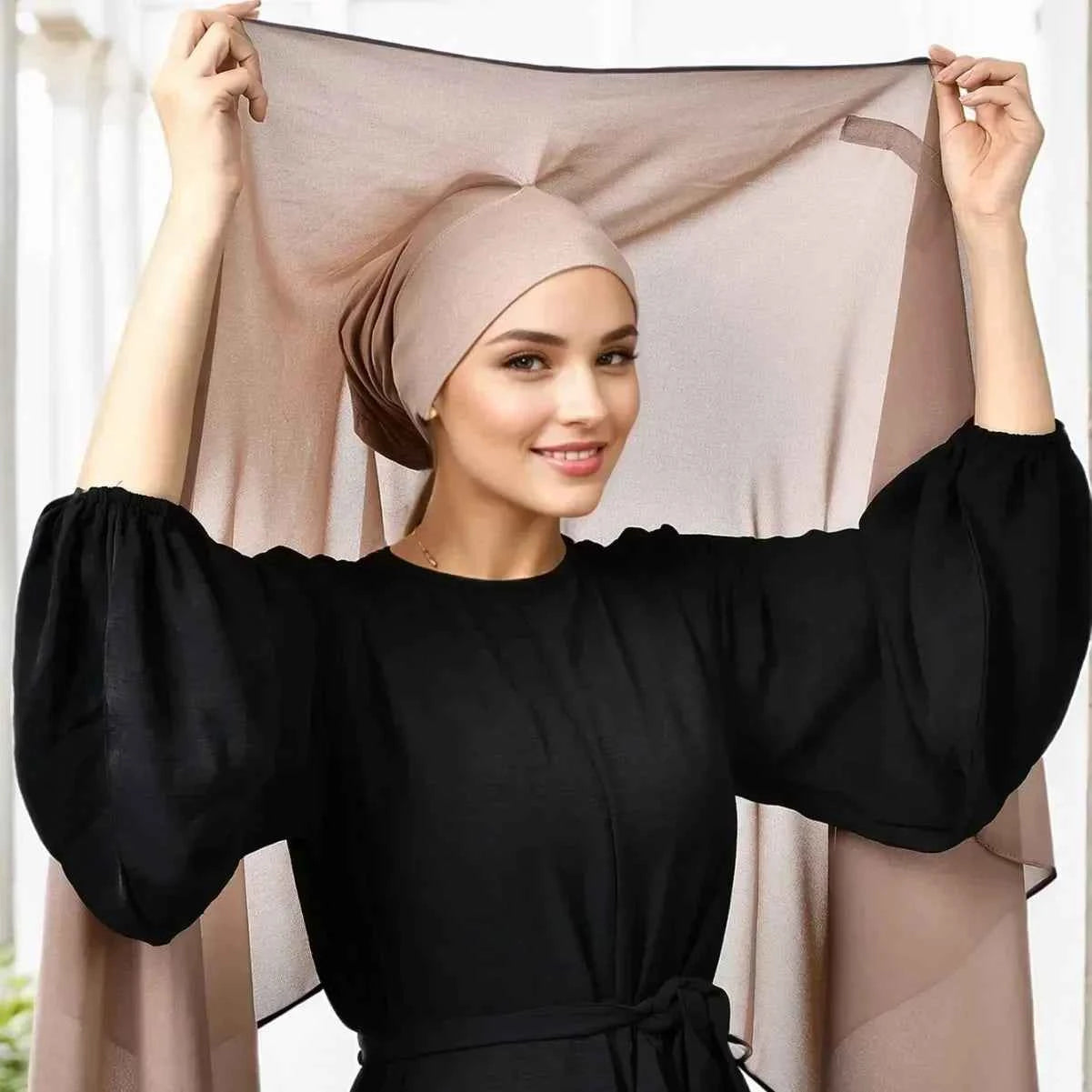 Newest Instant Chiffon Hijab with Magnetic Buckle Solid Color Woman Muslim Hijab Scarf Islamic Turban Fashion Headband Shawls