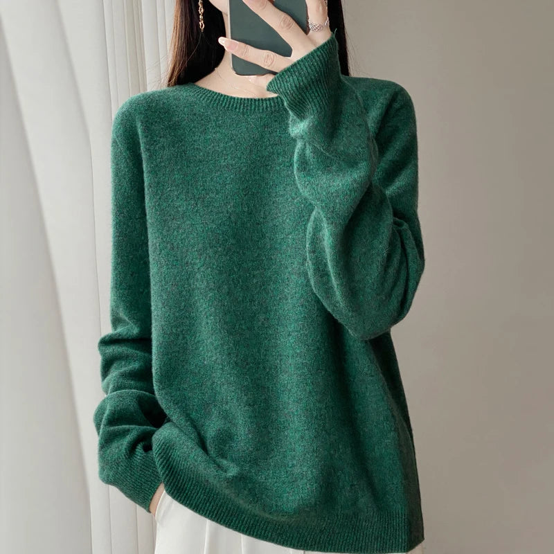 Women Cashmere Sweater 100% Merino Wool Pullover Autumn Winter O-Neck Jumper Basic Casual Knitwear Tops Solid Color Clothing
