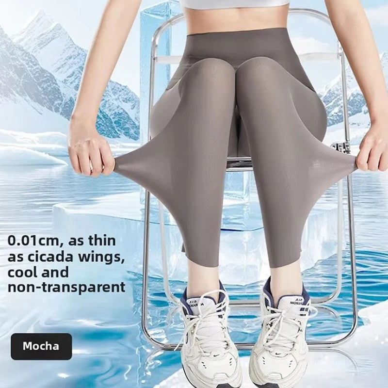 Thin Summer Women's Legging Outer Wear Silky Sunscreen Cool Feeling High Waist Yoga Pants Elastic Skinny Trousers