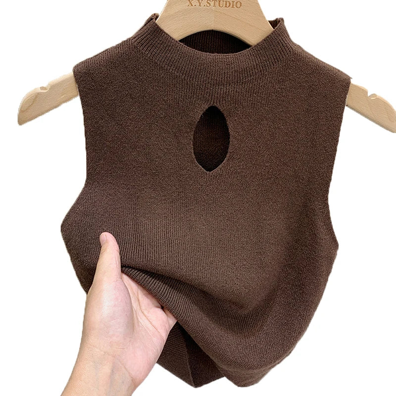 1PC Fashion Half Turtleneck Knitted Tank Top Summer Women Casual Solid Color Sleeveless Vest