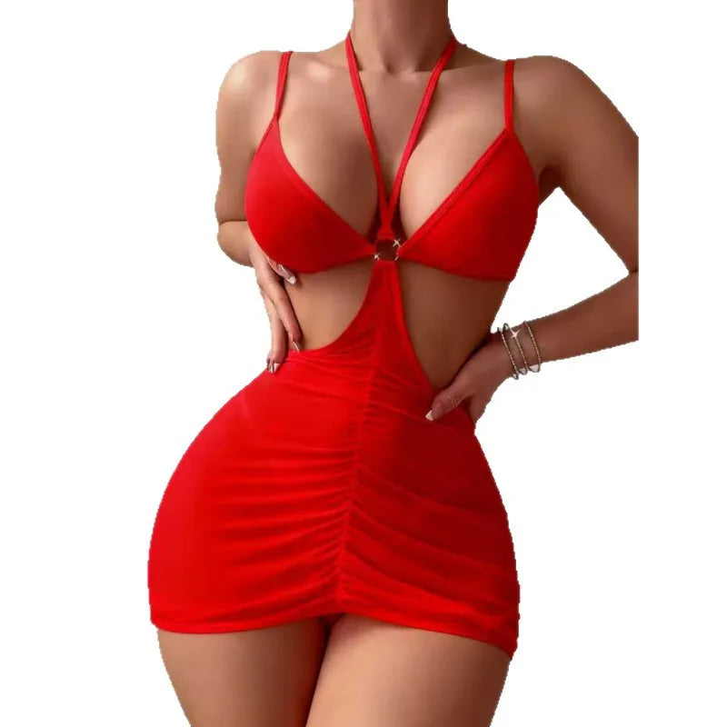 Lace Babydoll Lingerie Set — Transparent Sleepwear & Panties