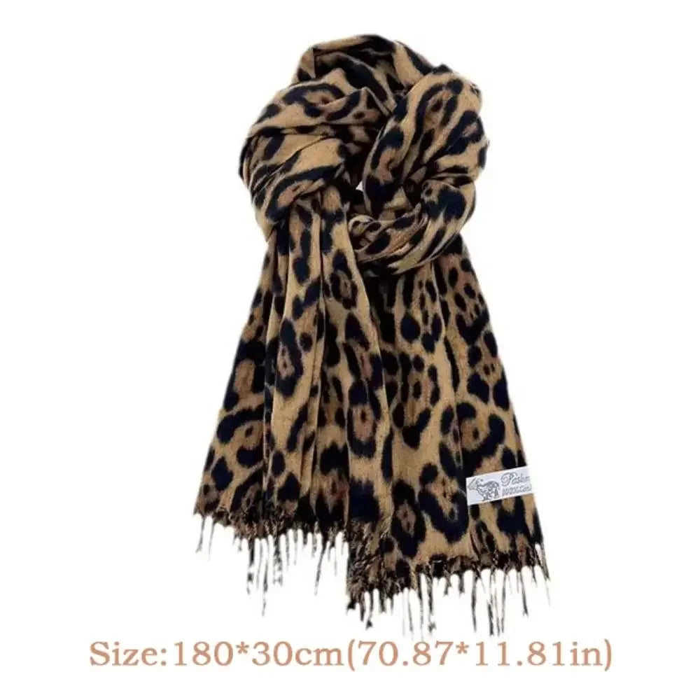 Design Leopard Scarf Winter Warm Pashmina Shawl Luxury Cashmere Wraps Fashion Women Long Blankets Scarves Fringes