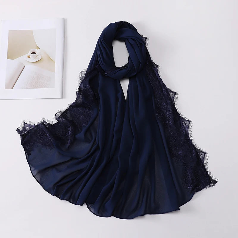 Muslim Soft Lace Hijab lslamic Plain Scarf Premium Chiffon Scarf Shawl Turban Headwraps Headband Foulard Wedding Style