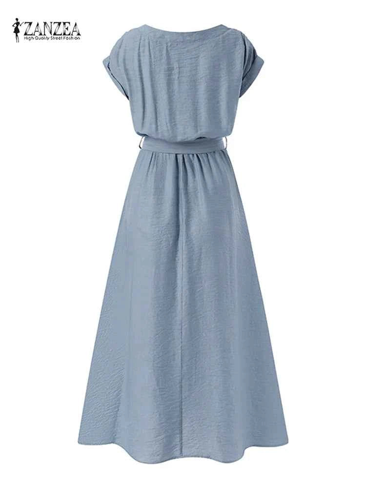 2025 ZANZEA Women Fashion Short Sleeve Dress Summer Elegant Party Vestidos Casual Mid-calf Sundress Femme Vintage OL Robe Kaftan