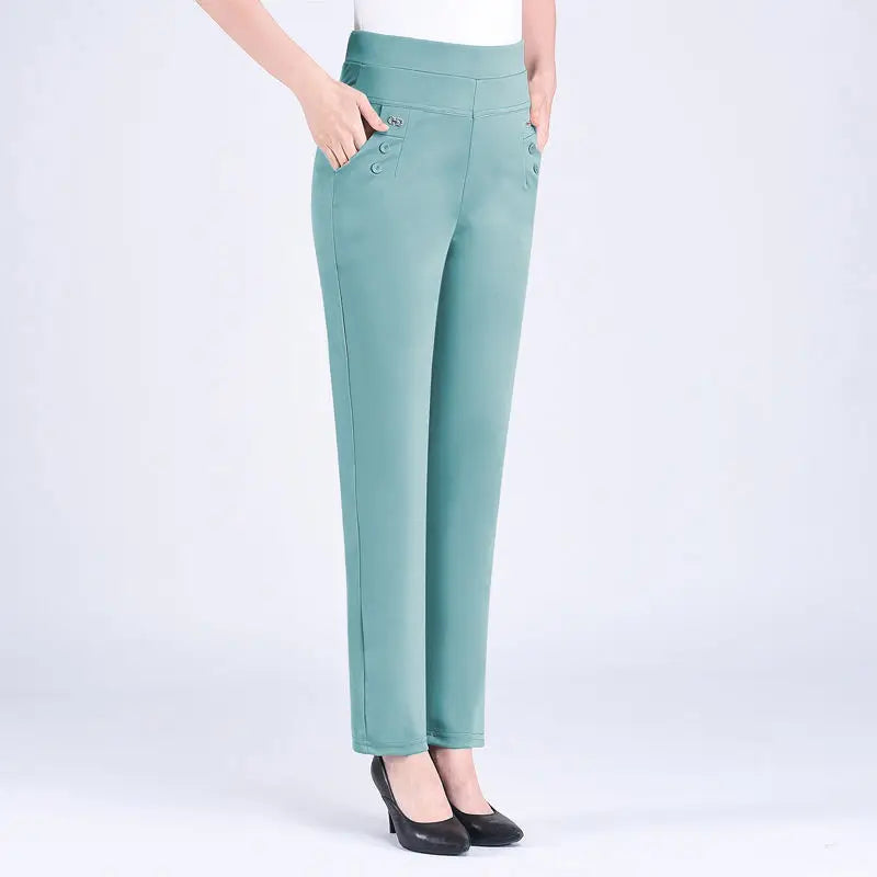 2024 Women Spring Summer Women New Middle-aged Thin Pants Female Elastic Waist Casual Pant Ladies Long Straight Trousers Y781